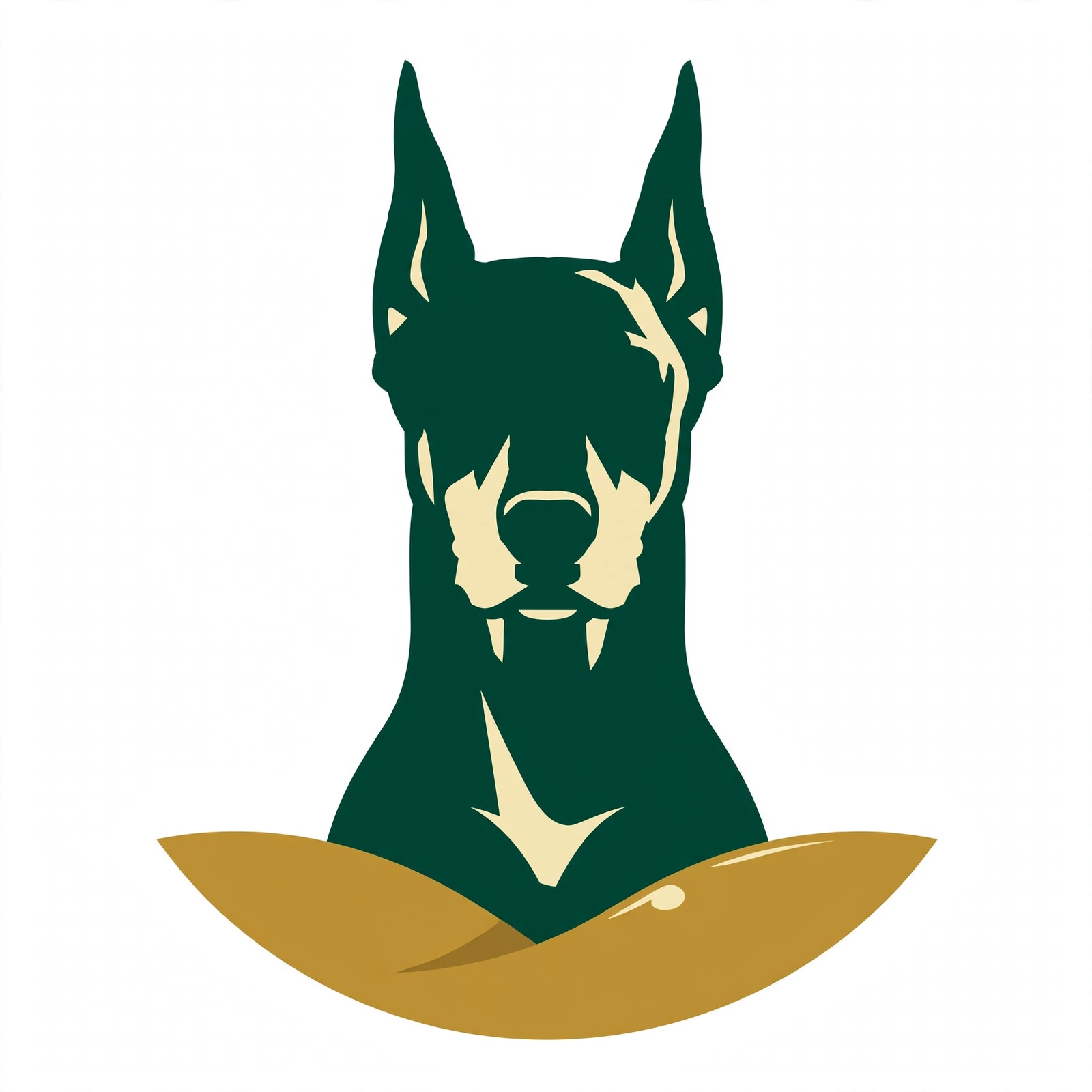 Rolling Hill Dobermans logo: forest-green Doberman head with a gold hill